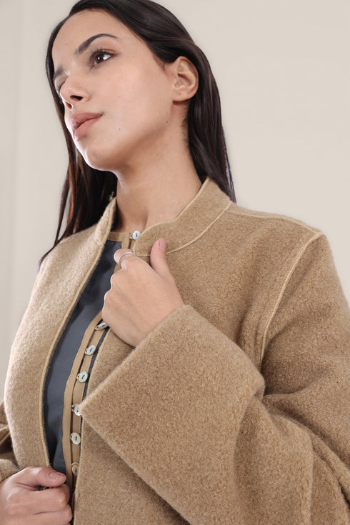 Short coat in furry wool blend
